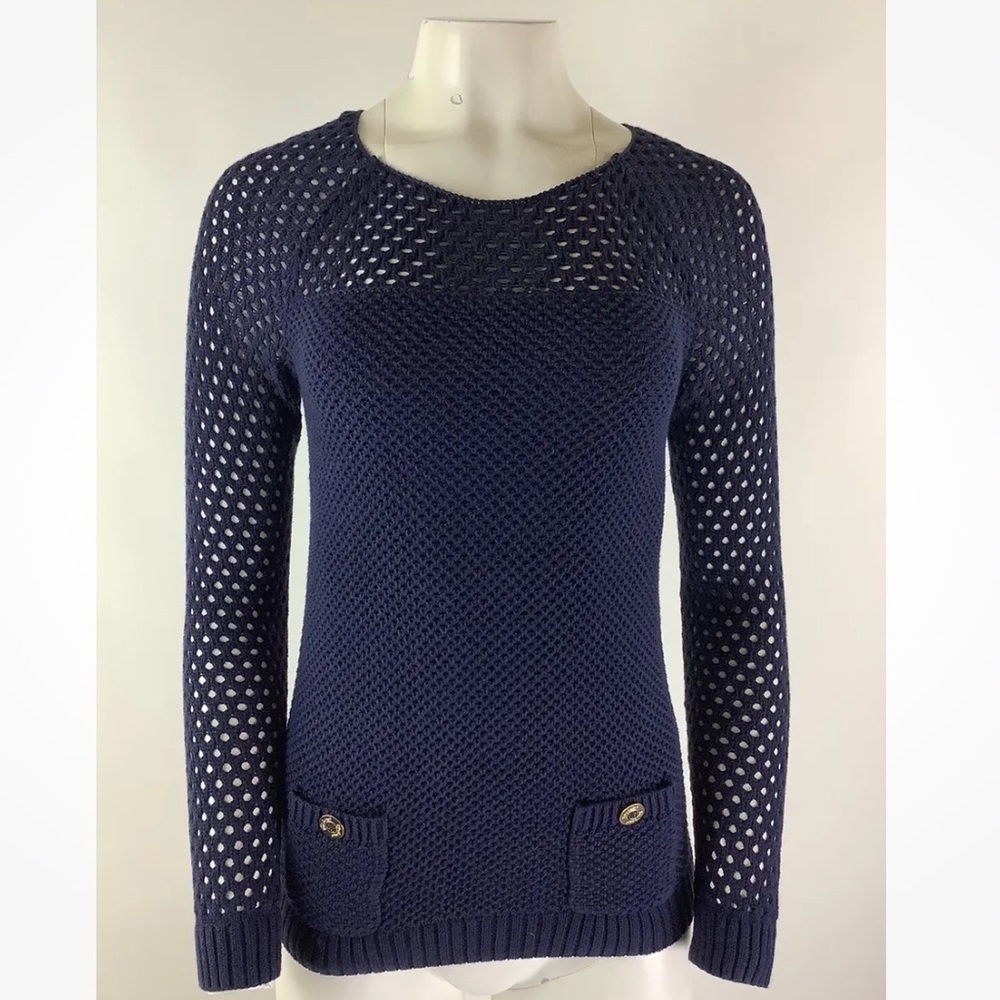 Lilly Pulitzer Sz XS Open Knit Sweater Blue 100% Supima Cotton Pullover Style